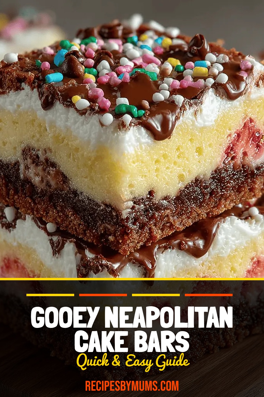 Gooey Neapolitan Cake Bars