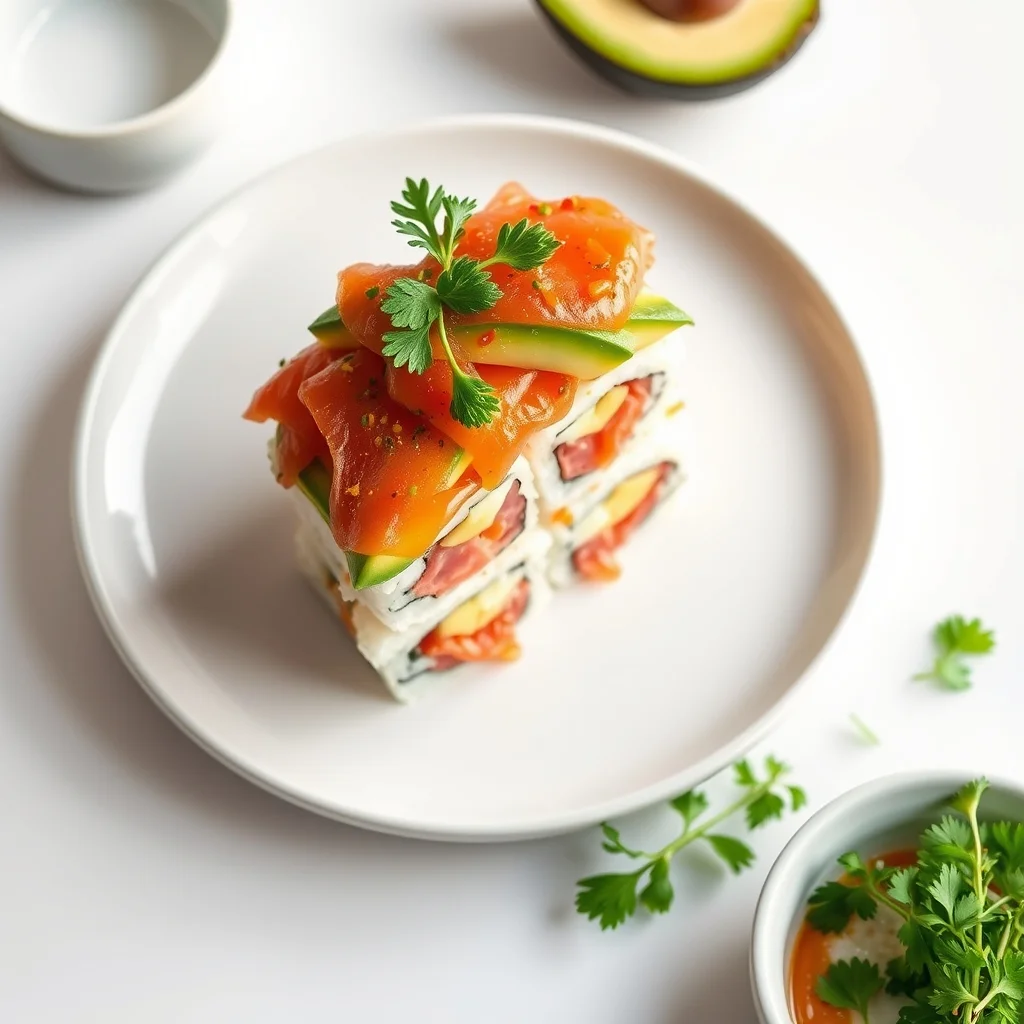 Spicy Tuna and Avocado Sushi Stack: A Flavorful Delight
