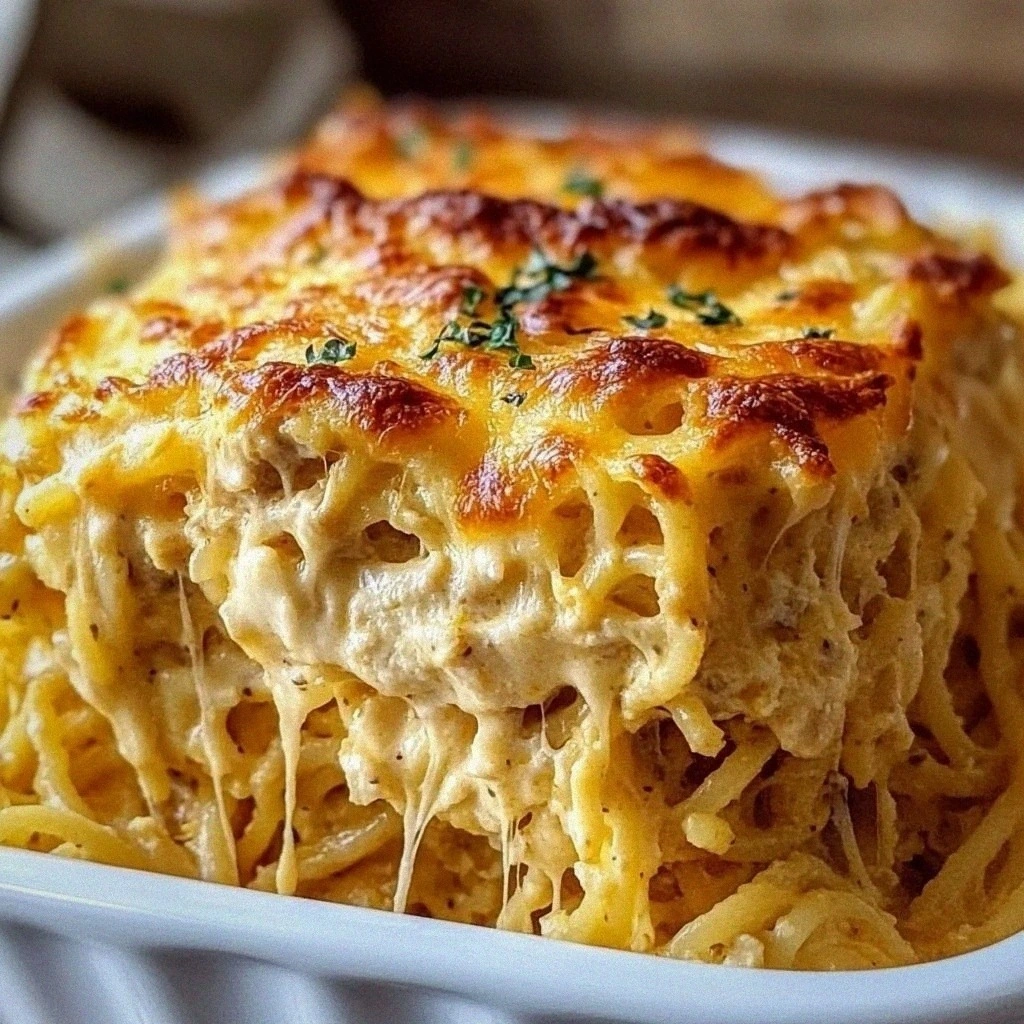 Creamy Cheesy Chicken Spaghetti Casserole