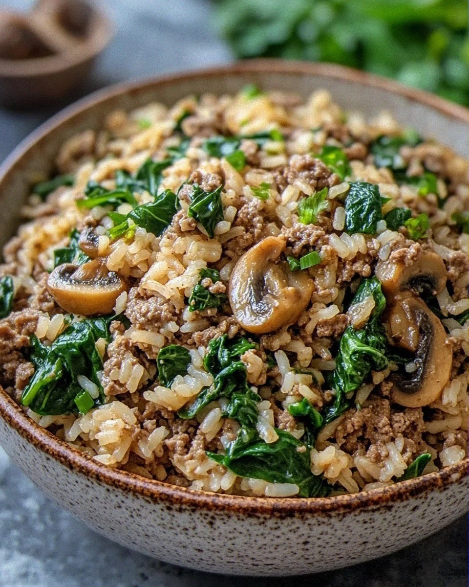ground beef rice recipes with Spinach and Mushrooms
