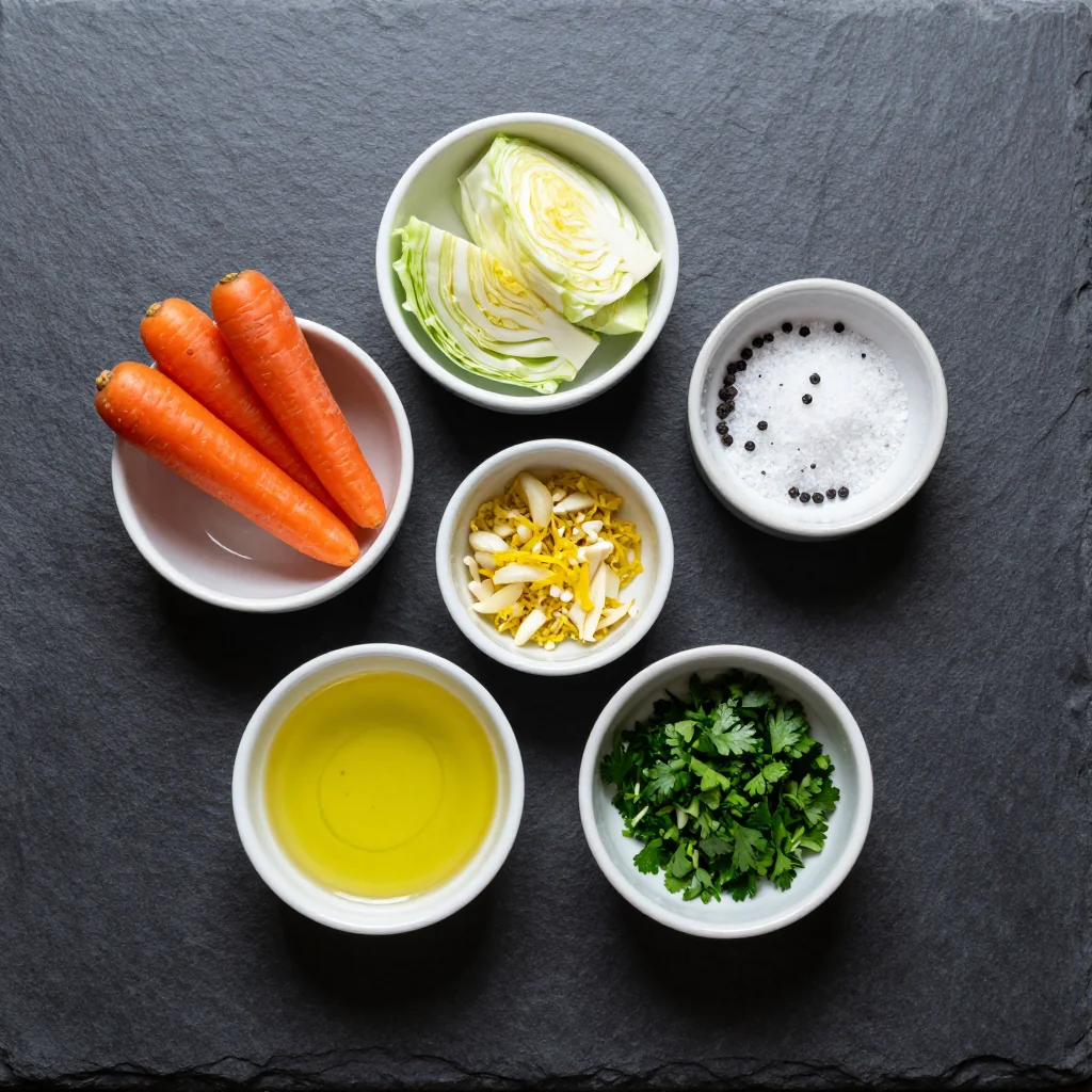 Ingredients for creamy lemon roasted carrots and cabbage for budgetfriendly family suppers