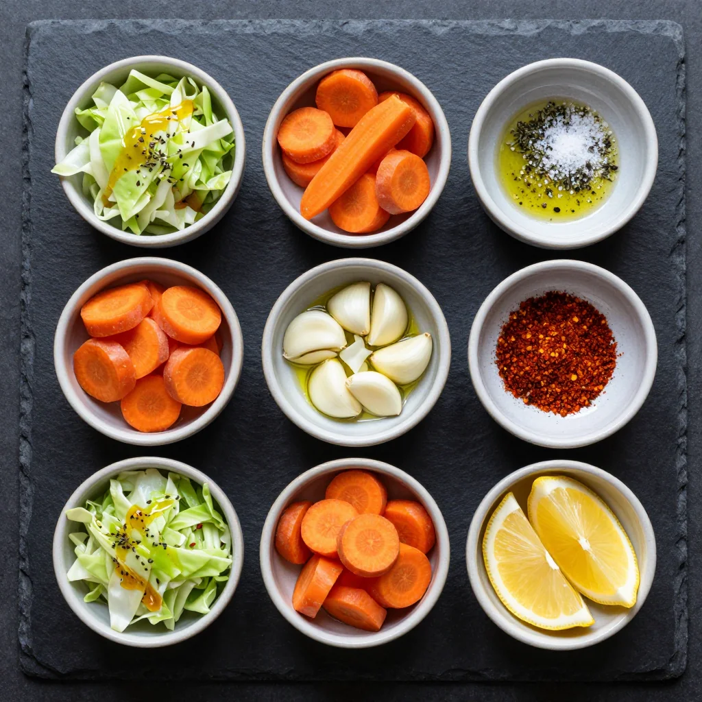 Ingredients for garlic roasted cabbage and carrot medley for easy family dinners