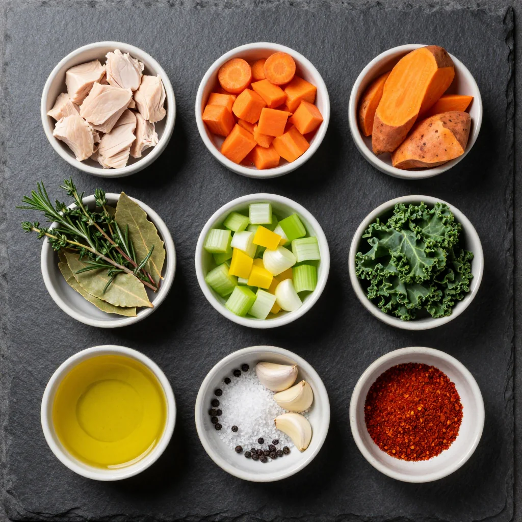 Ingredients for healthy clean eating slow cooker chicken and root vegetable stew