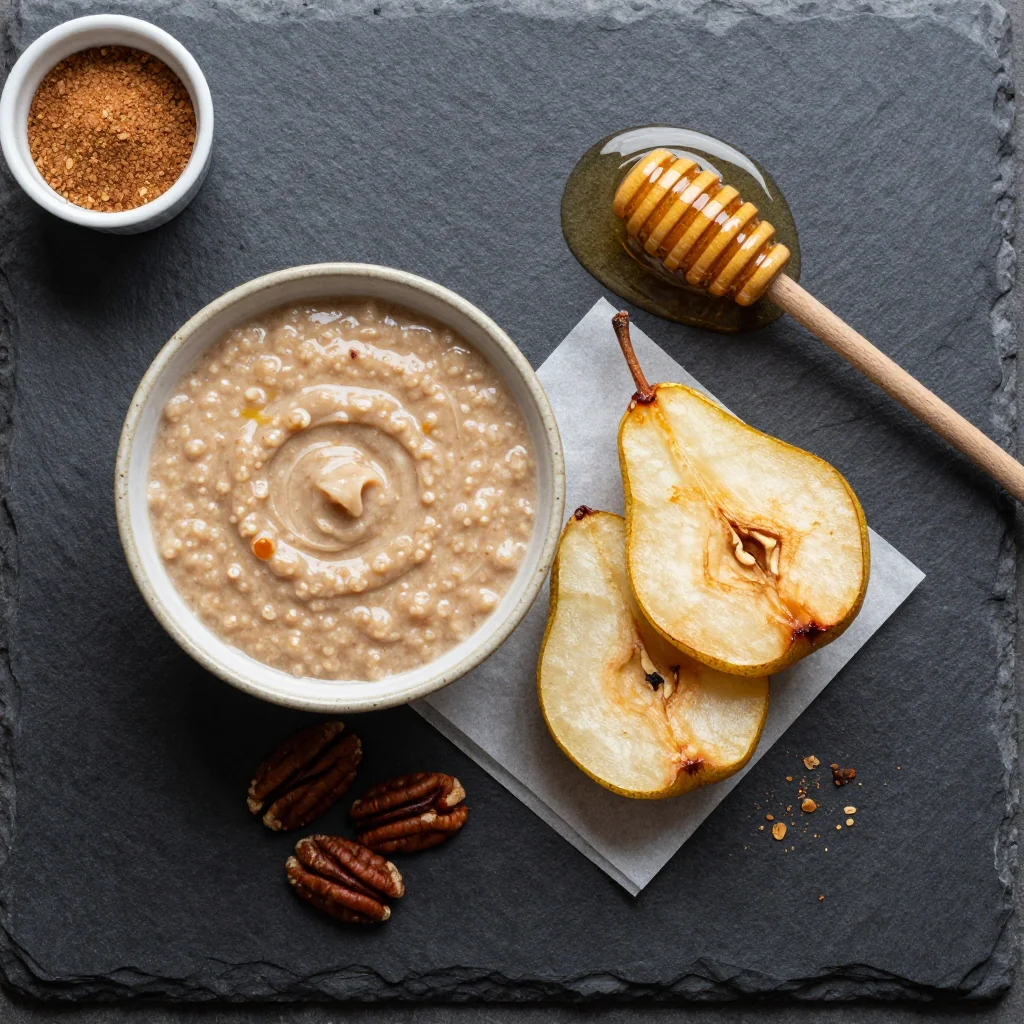 Ingredients for Warm Spiced Oatmeal With Baked Pears And Honey