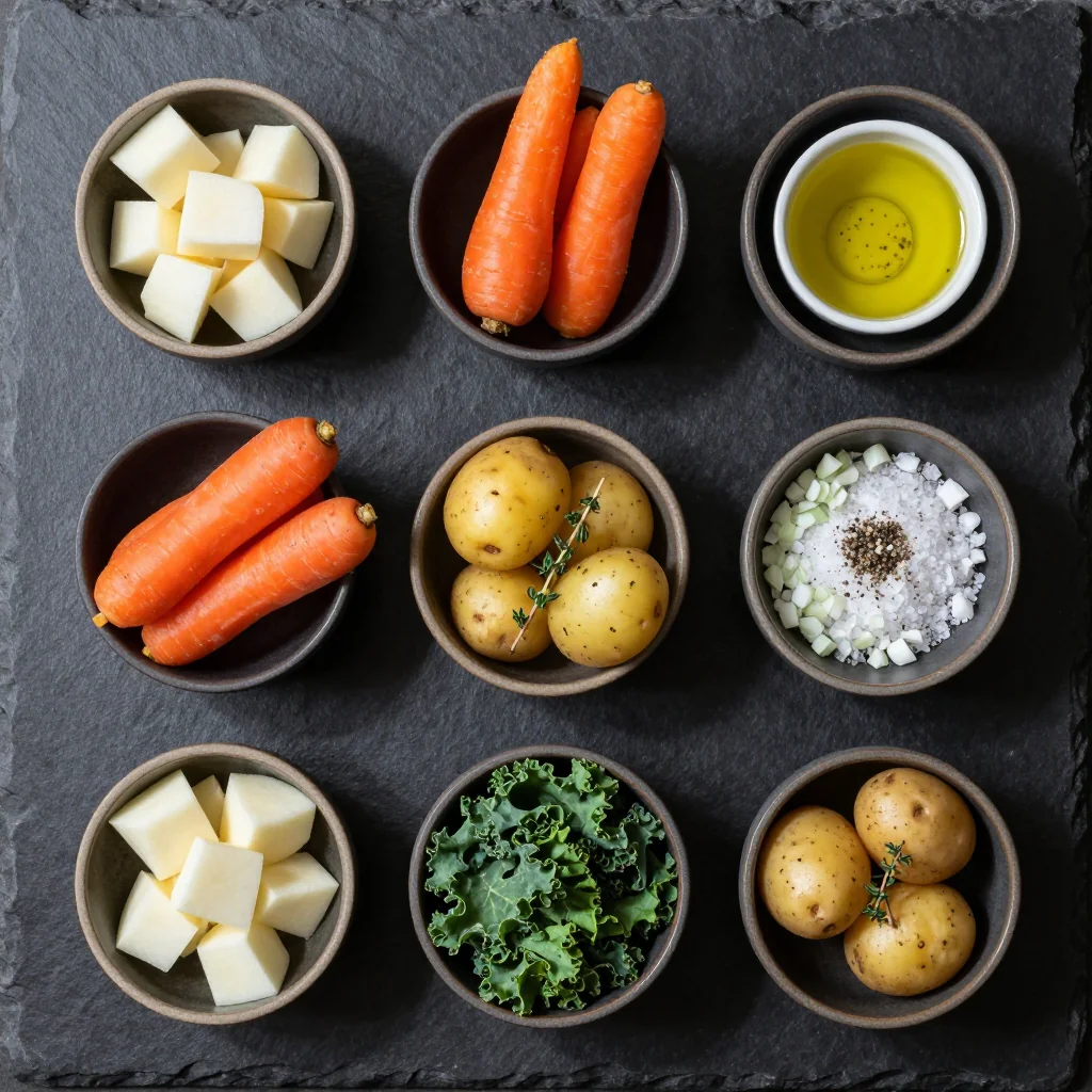 Ingredients for warm winter vegetable and turnip casserole for family supper nights