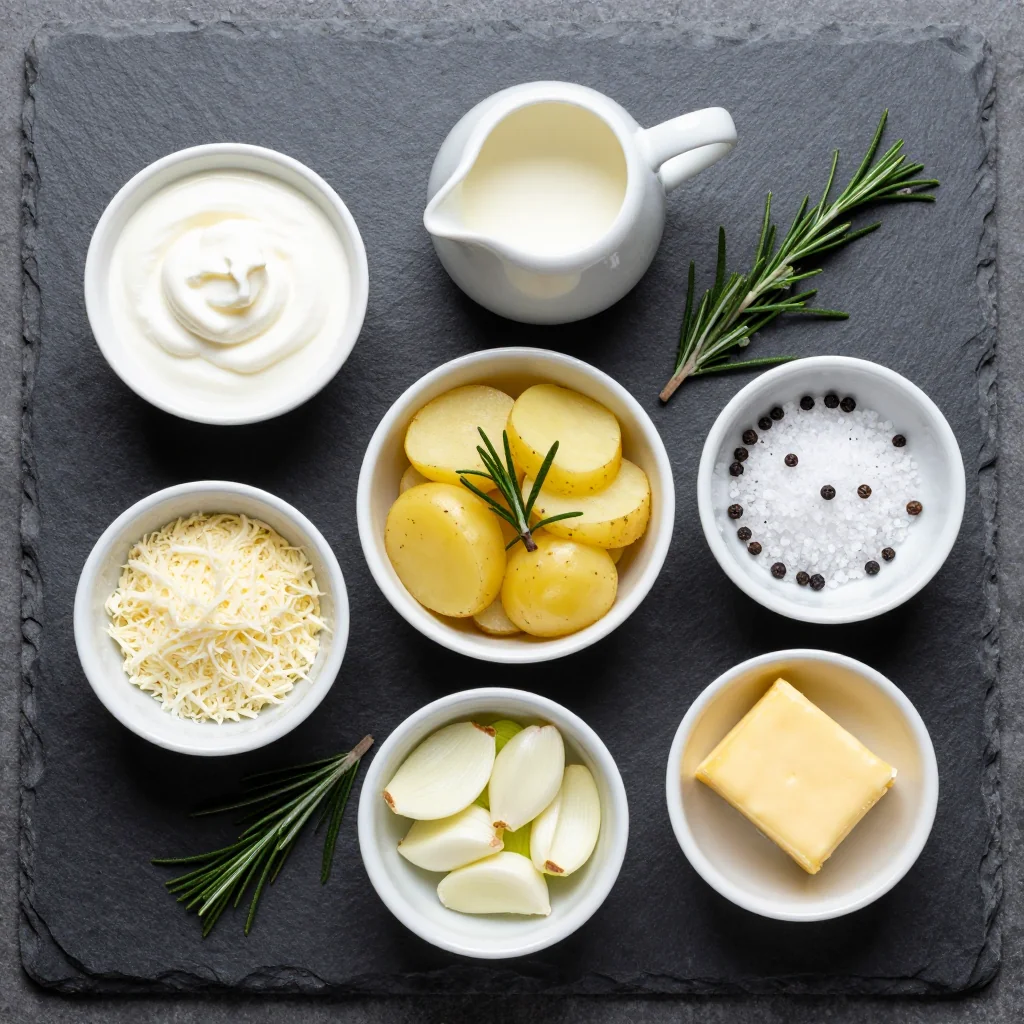 Ingredients for winter vegetable and potato gratin with rosemary for cozy suppers