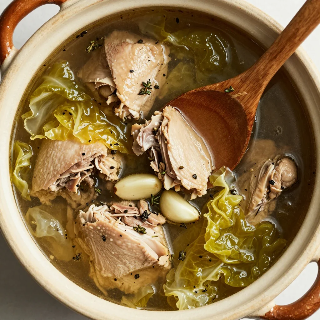 batch cook slow cooker turkey and cabbage stew with garlic and herbs
