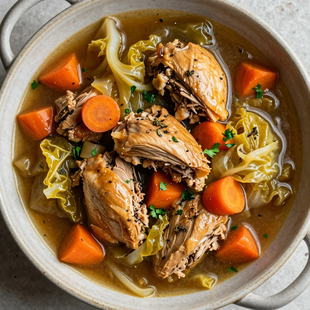 batch cook slow cooker turkey and cabbage stew with garlic and herbs