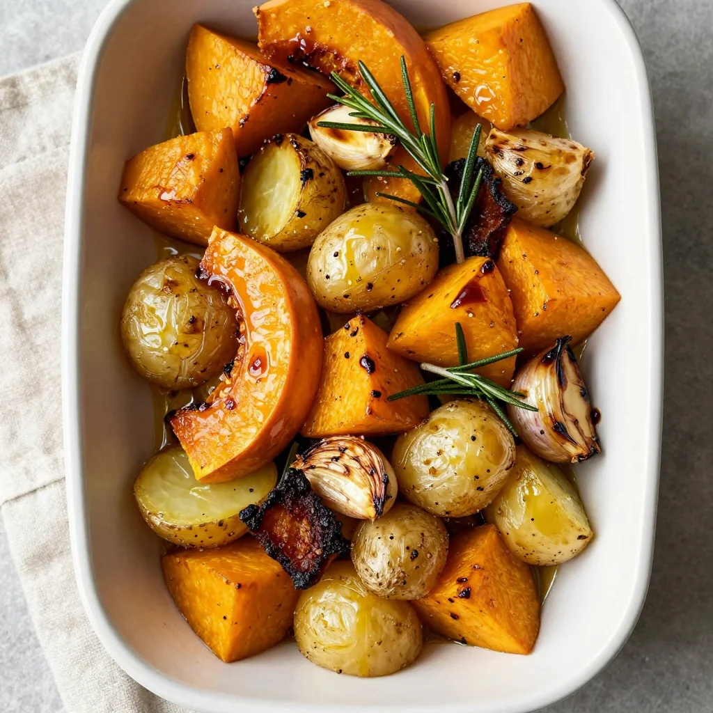 batch cooked garlic roasted winter squash and potatoes for meal prep