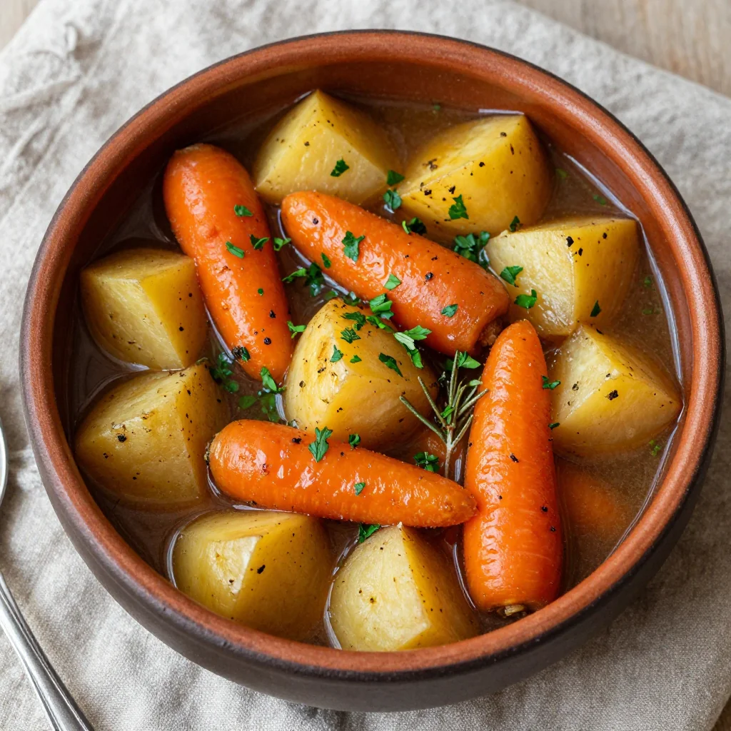 batch cooked root vegetable stews with fresh herbs for january