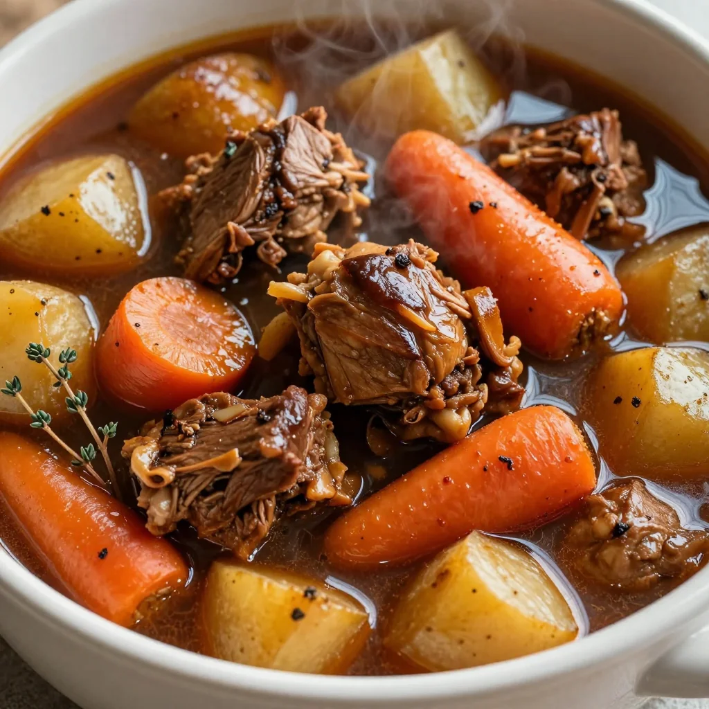 batch cooked slow cooker turkey stew with root vegetables