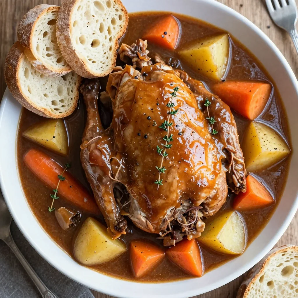 batch cooked slow cooker turkey stew with root vegetables