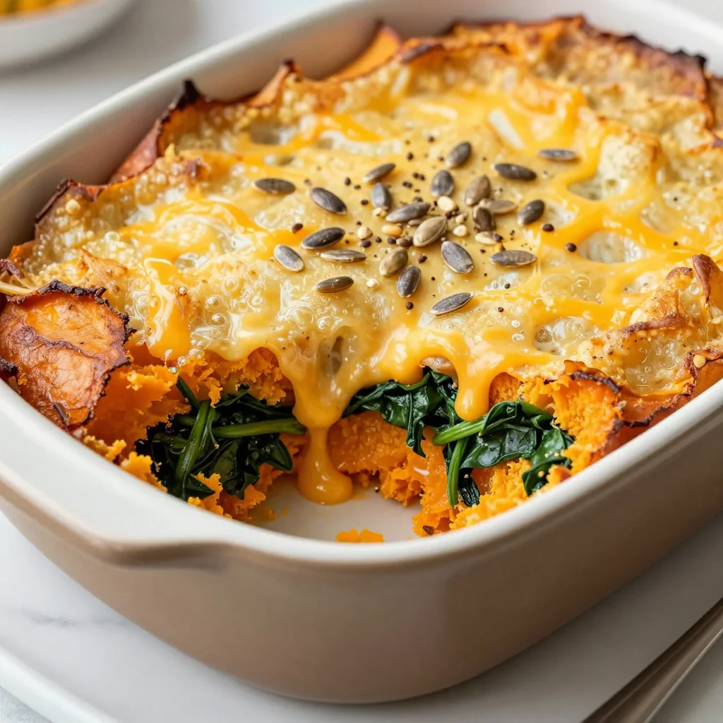 batch cooked sweet potato and spinach casserole for weeknight dinners