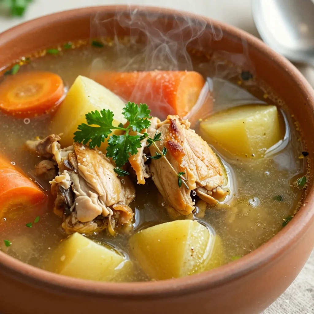 batch cooking chicken and root vegetable soup with garlic for busy weeks