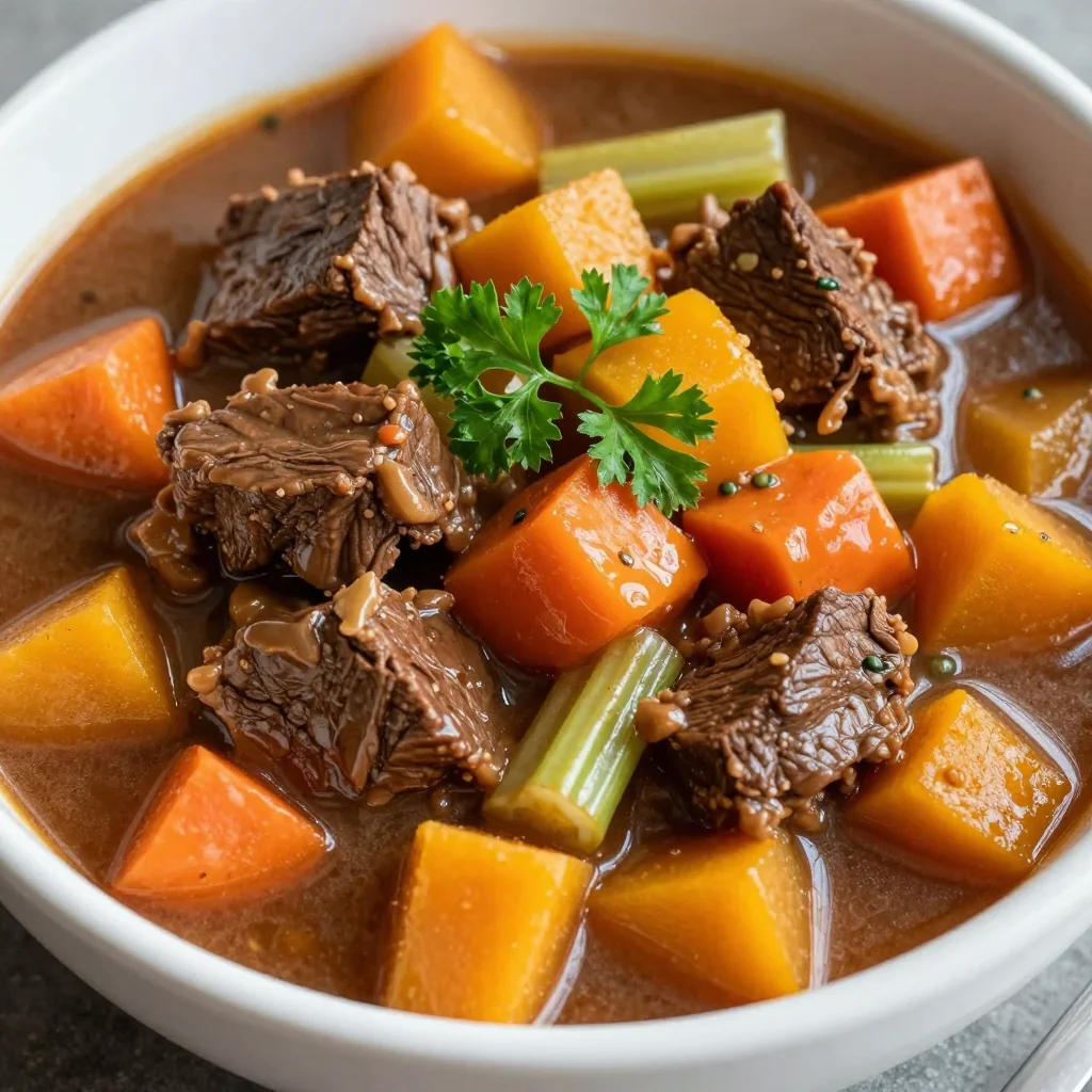 batch cooking friendly slow cooker beef and vegetable stew with winter squash