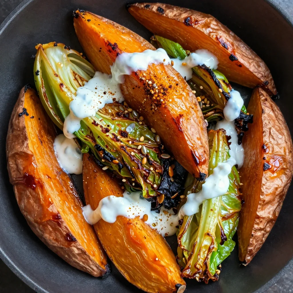 budget friendly roasted sweet potato and cabbage dinner for winter