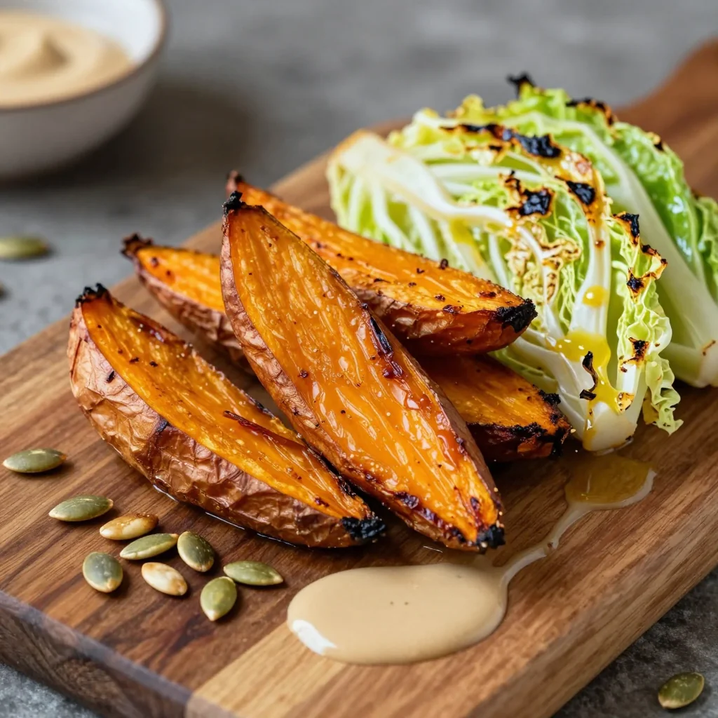 budget friendly roasted sweet potato and cabbage dinner for winter