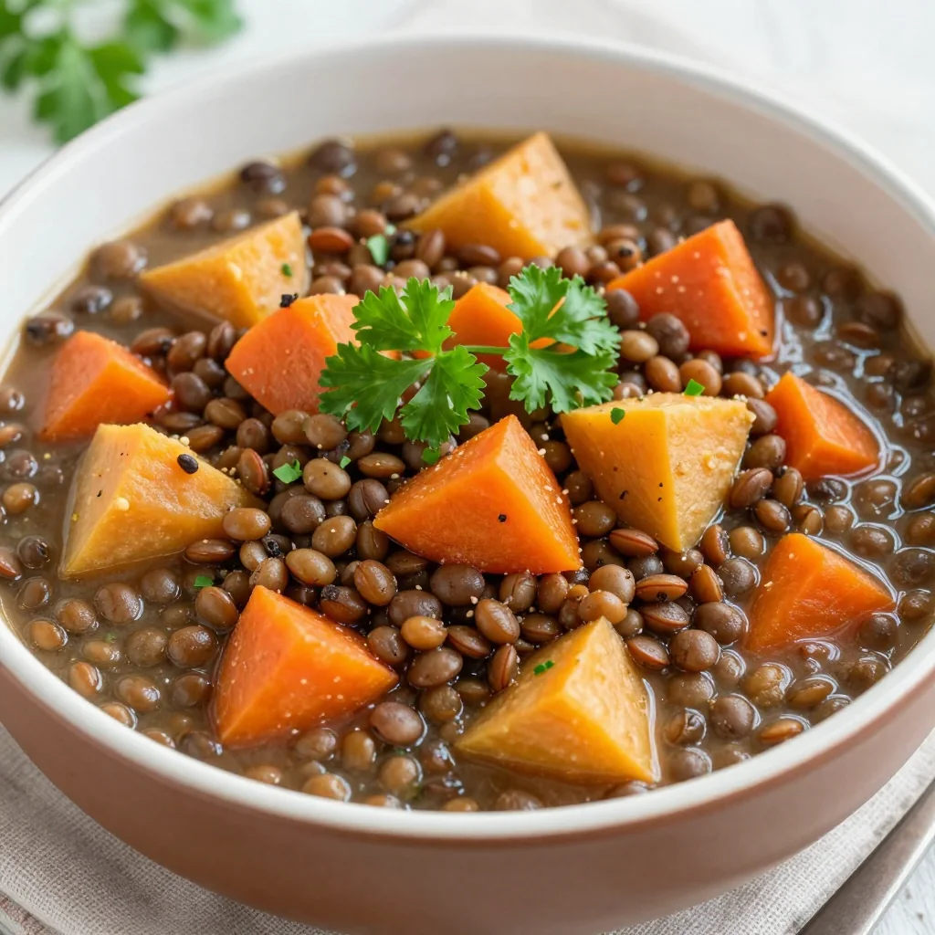 budget friendly slow cooker lentil and winter vegetable stew for families