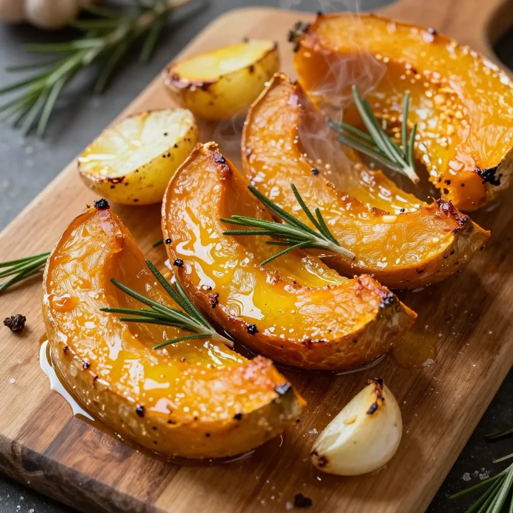 comforting garlic and rosemary roasted winter squash and potatoes