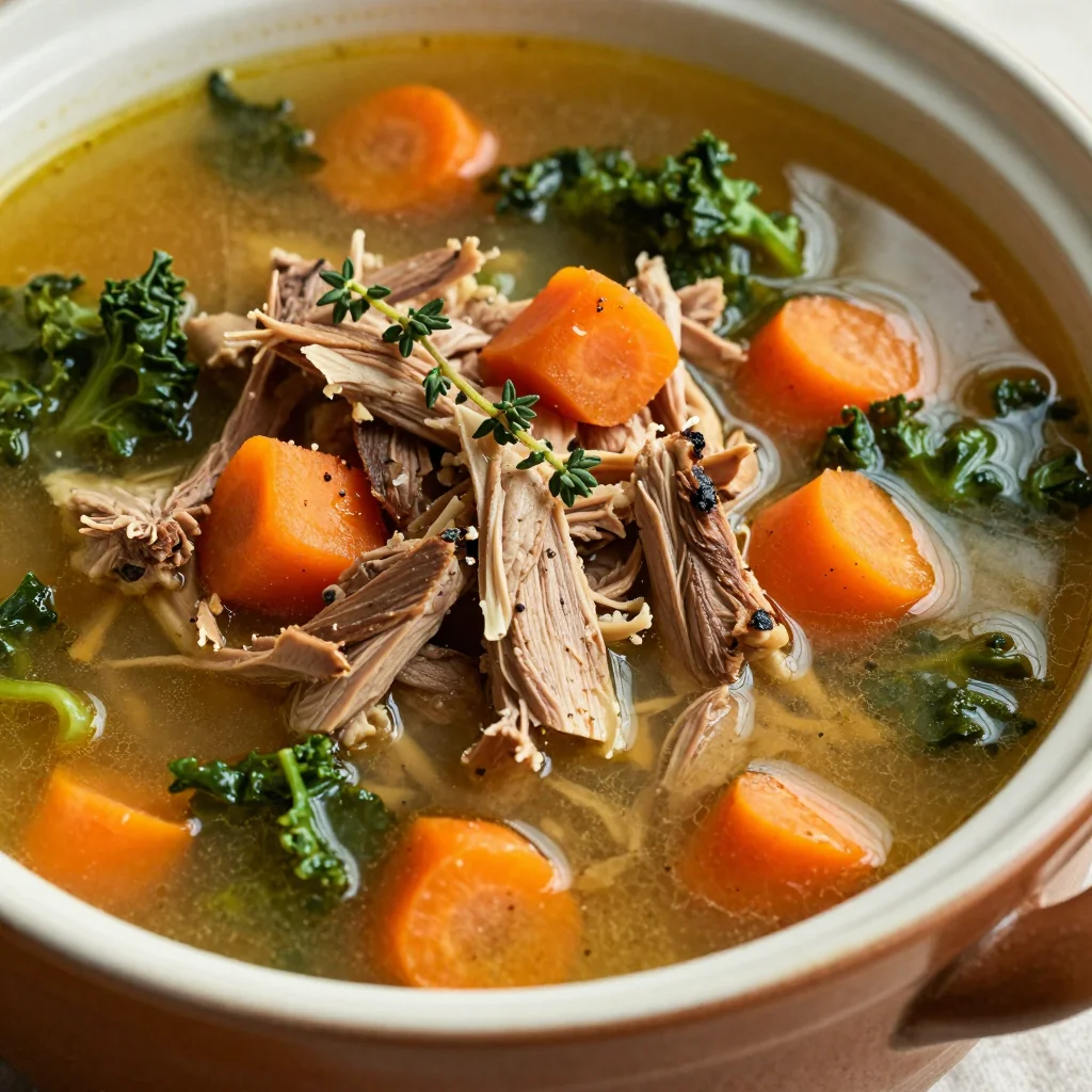 comforting slow cooker turkey soup with carrots and kale