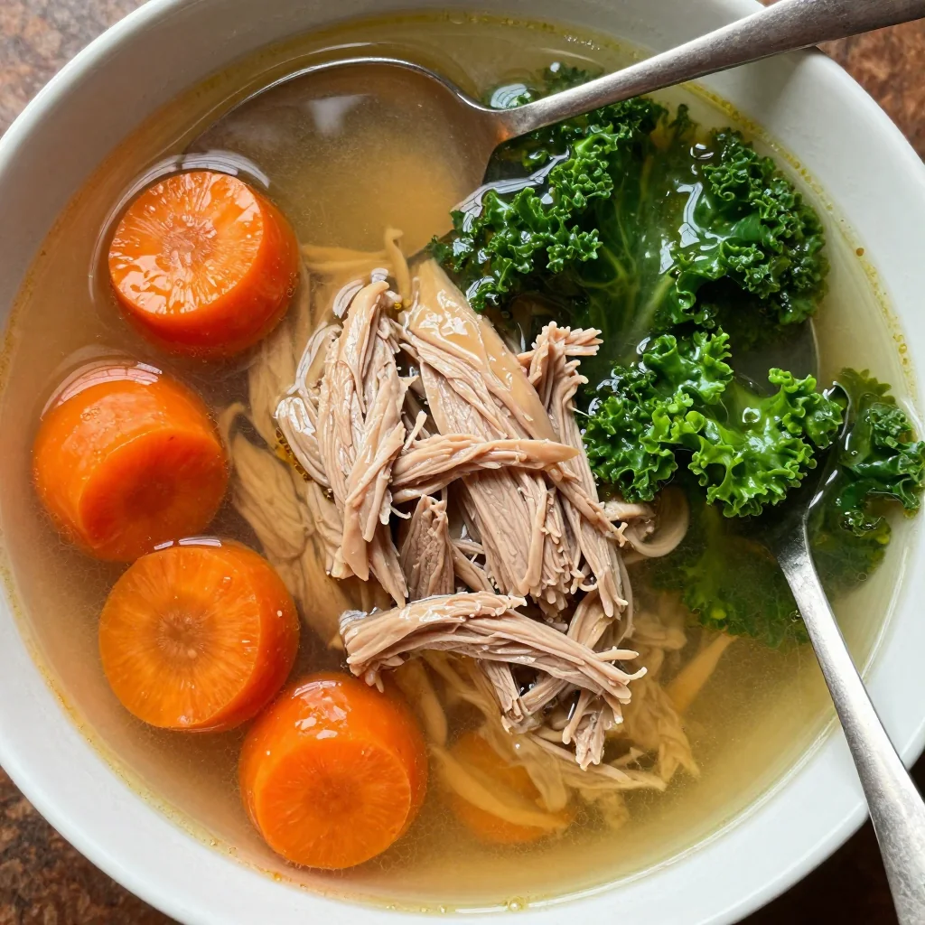 comforting slow cooker turkey soup with carrots and kale