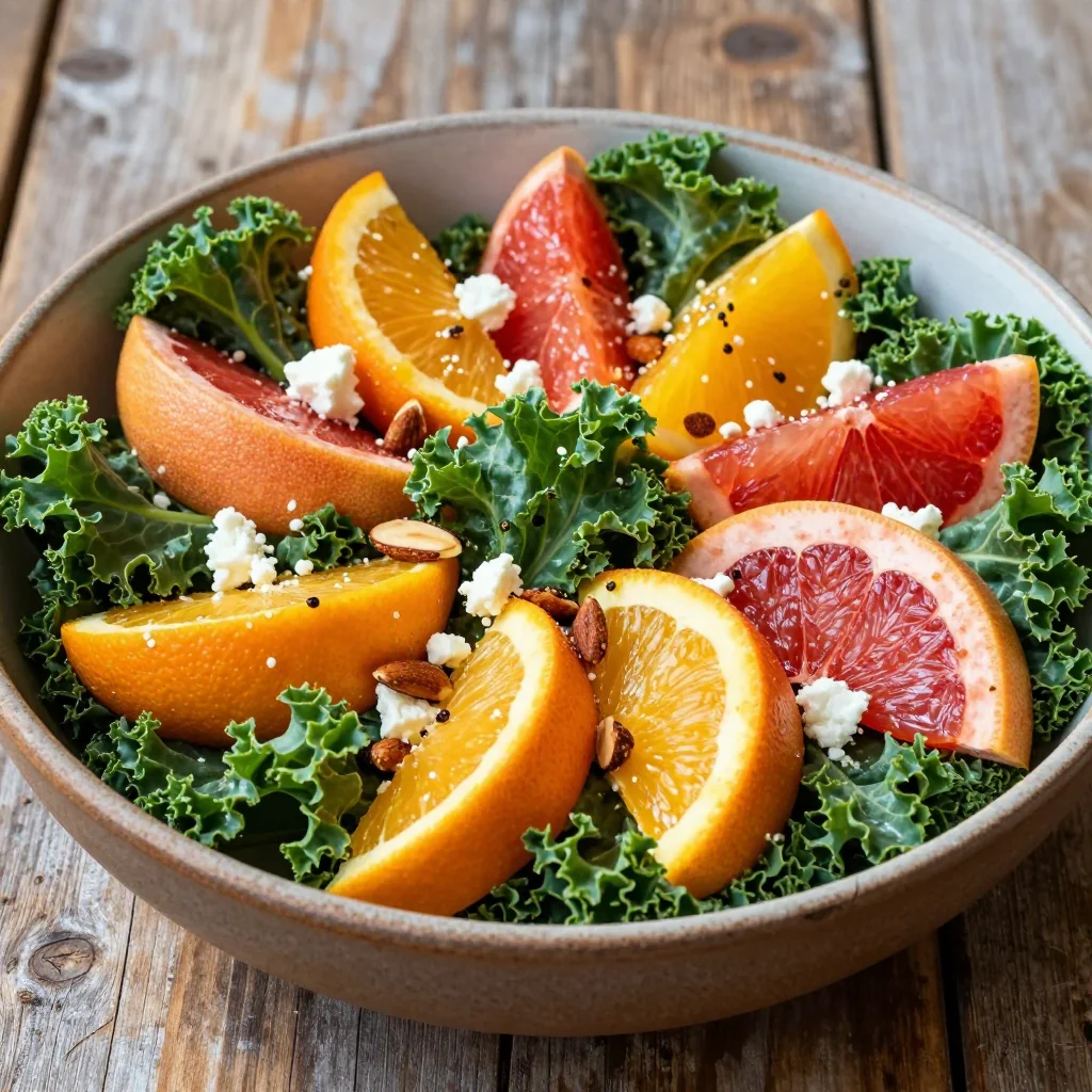 cozy citrus kale salad with oranges and grapefruit for light meals