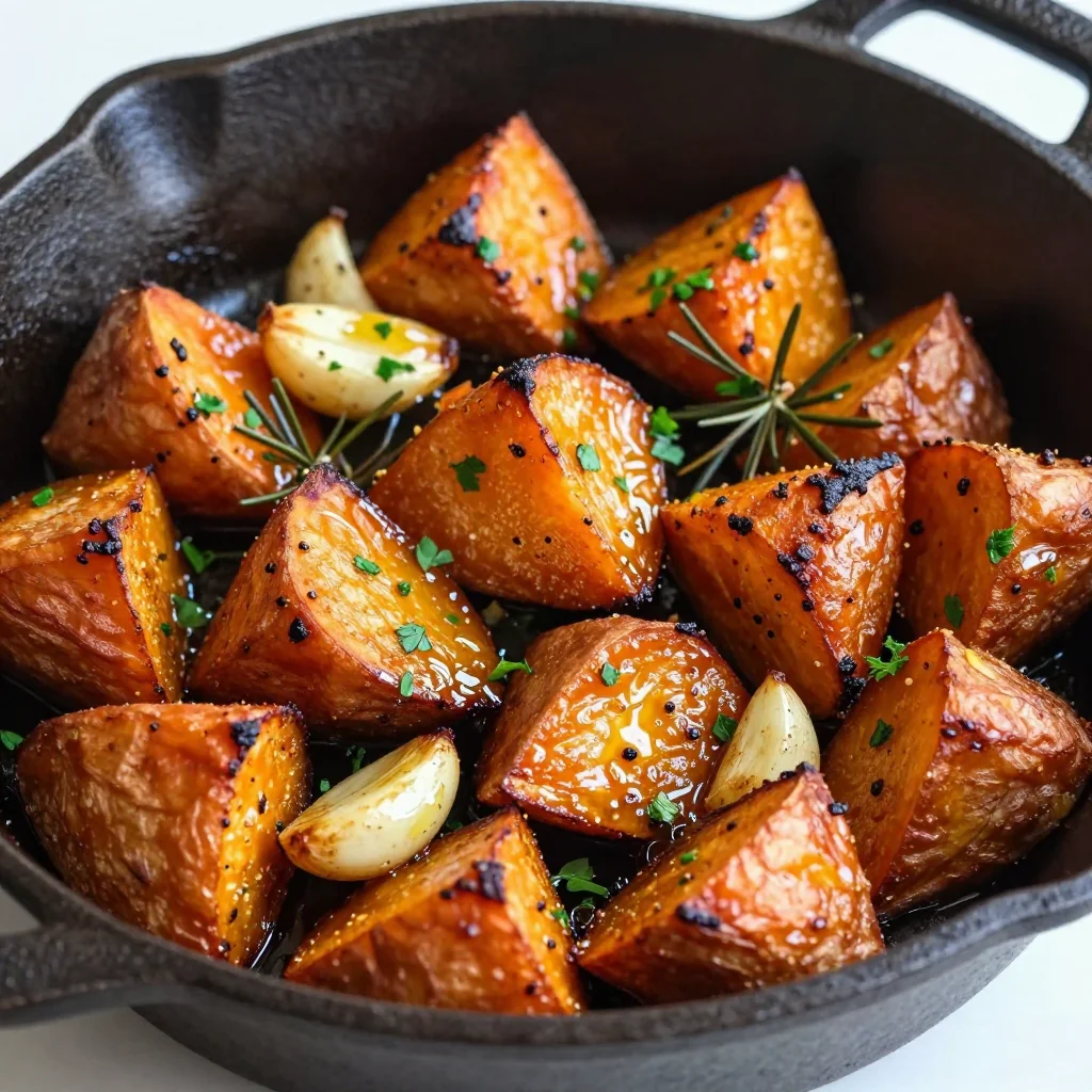 cozy garlic and herb roasted sweet potatoes for cold winter nights