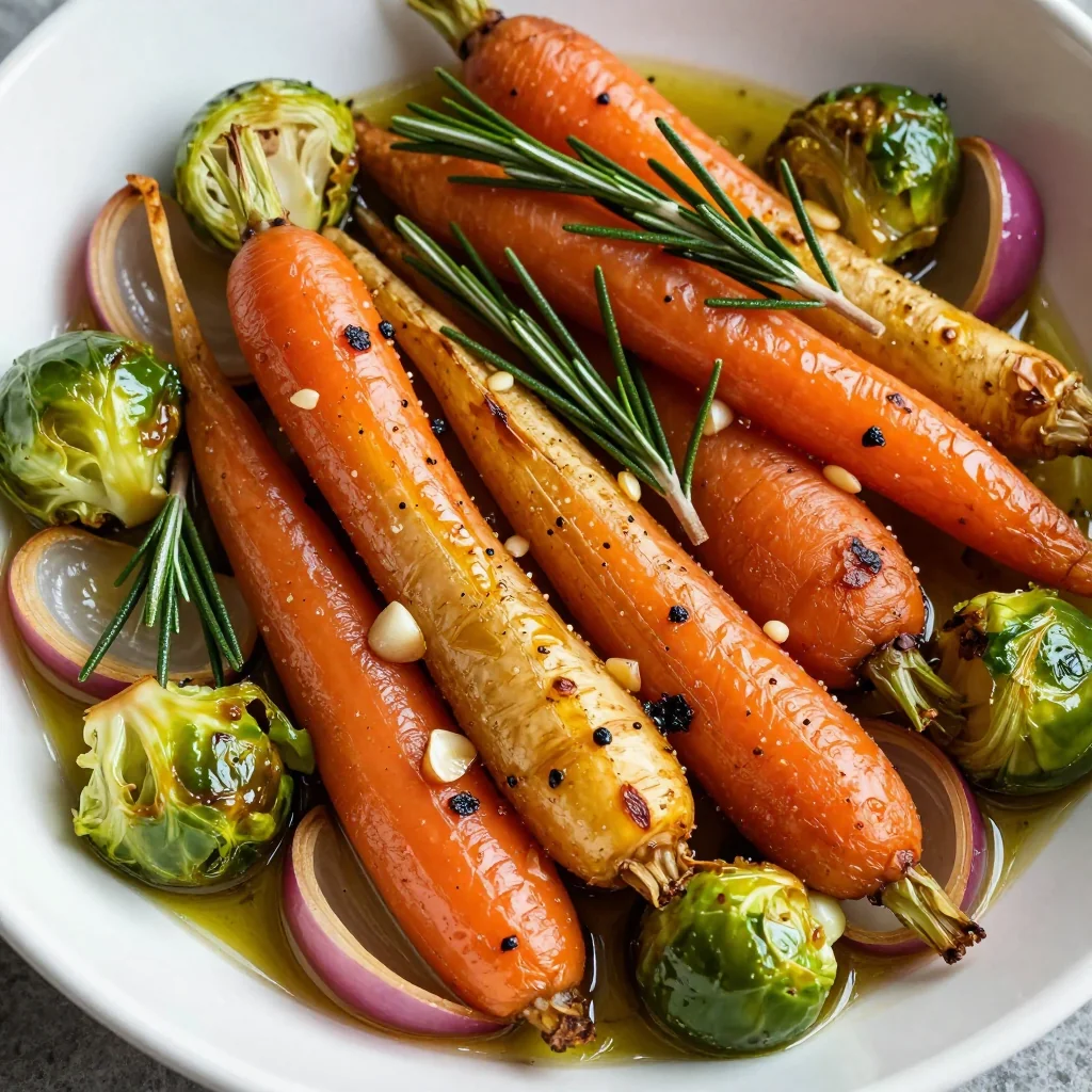 cozy garlic roasted winter vegetables with fresh rosemary for dinner