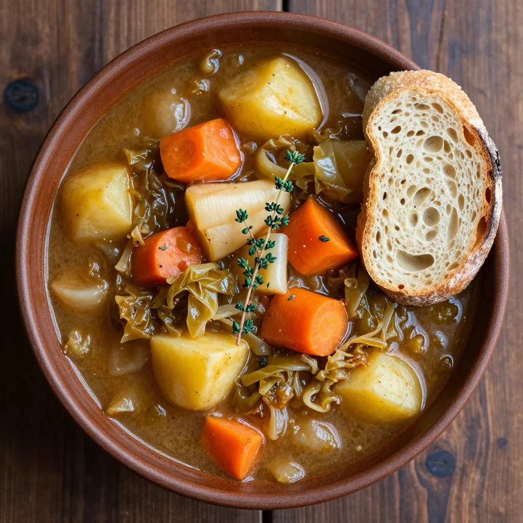 cozy one pot winter vegetable stew with cabbage and potatoes