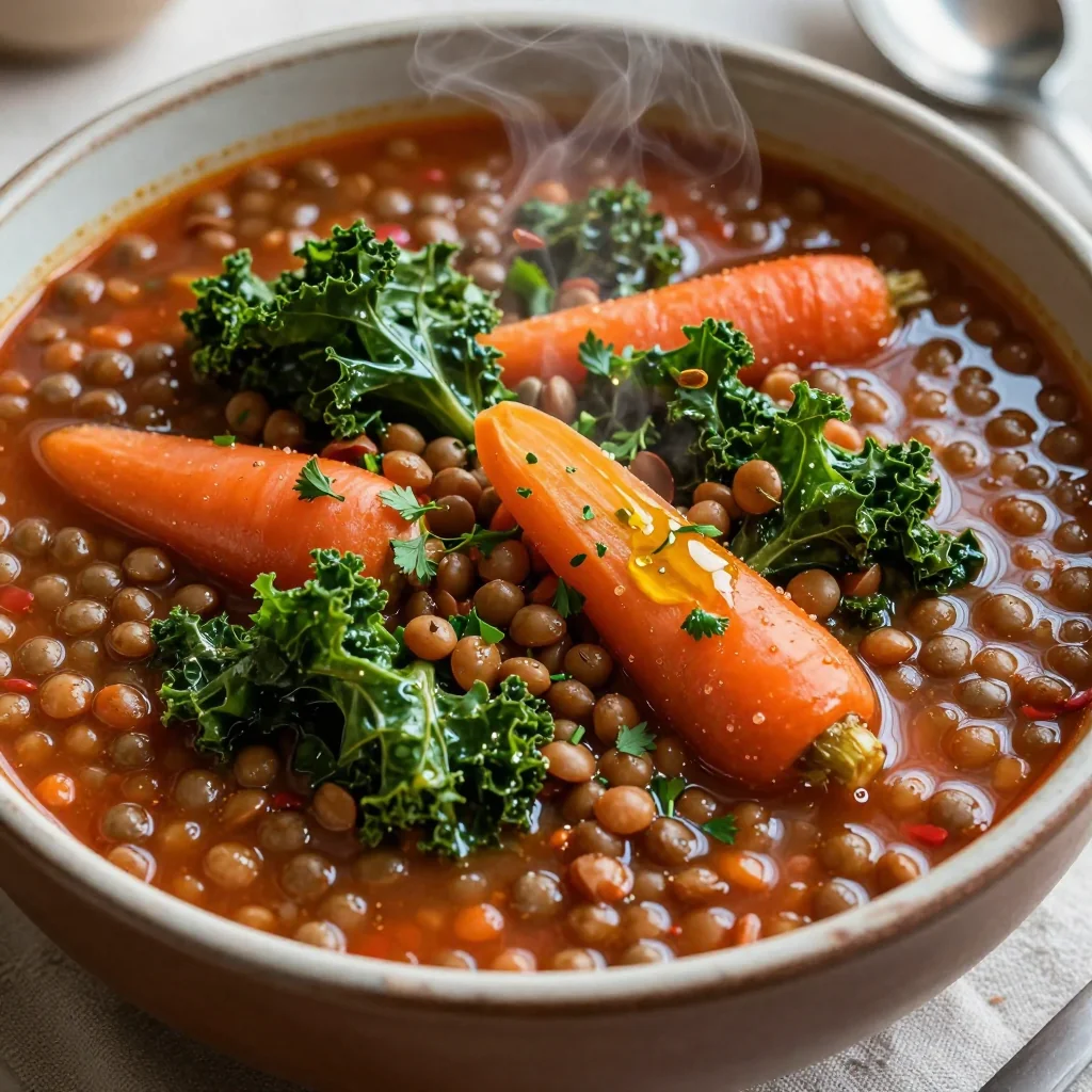 cozy onepot lentil and kale stew with winter vegetables