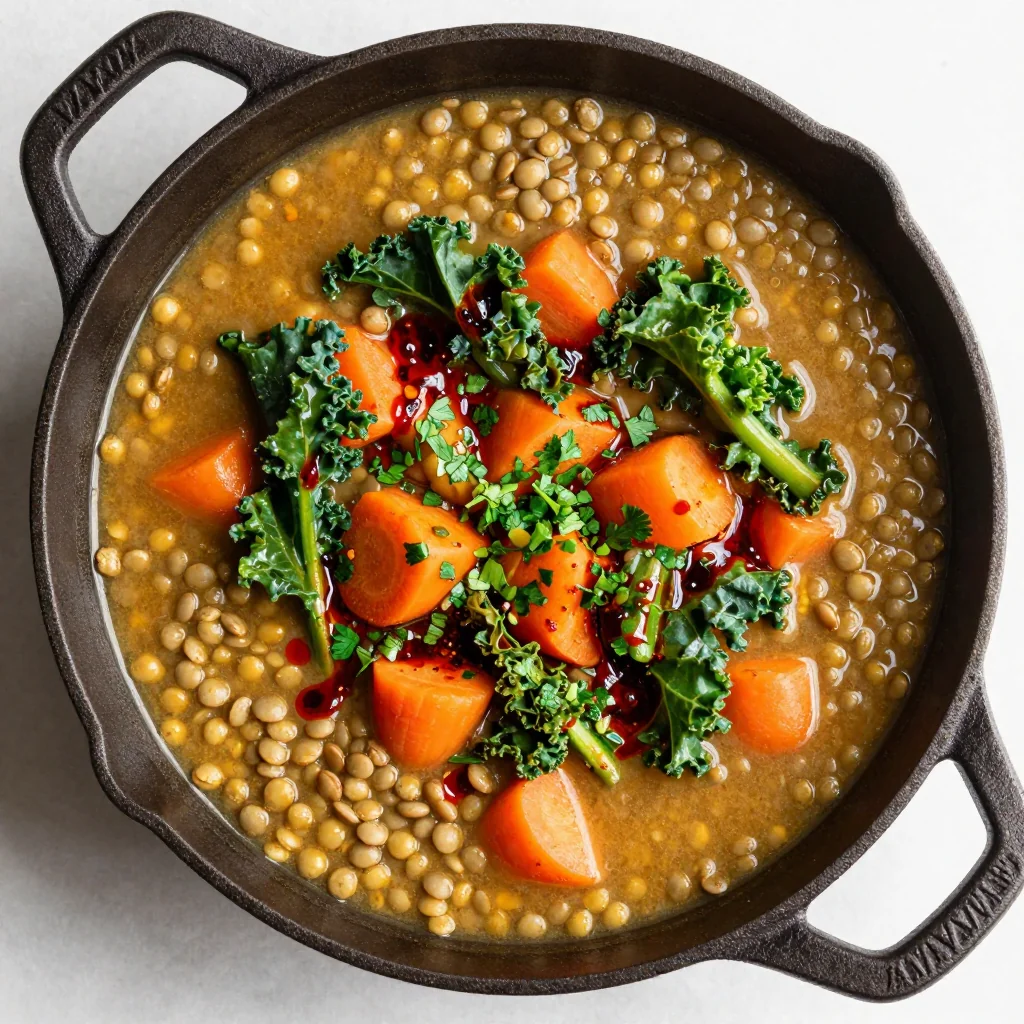 cozy onepot lentil and kale stew with winter vegetables