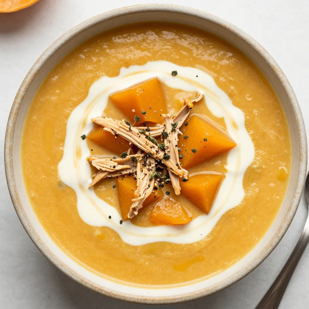 cozy slow cooker chicken and winter squash soup