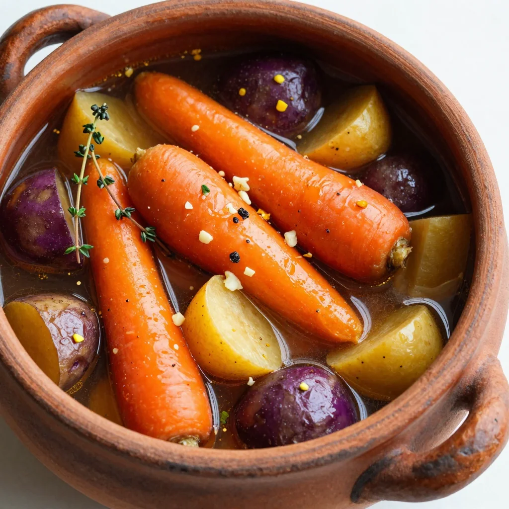 cozy slow cooker root vegetable stew with garlic and citrus zest