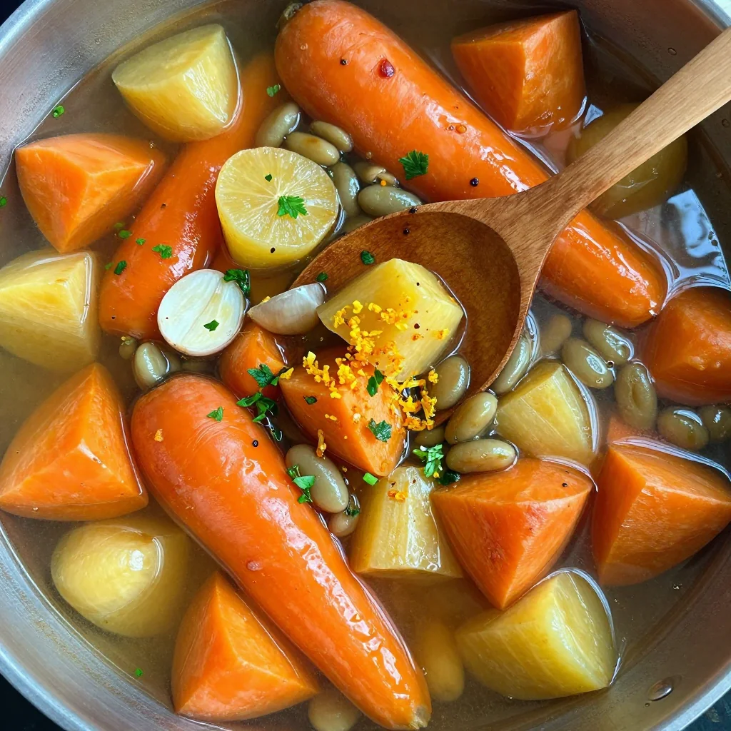 cozy slow cooker root vegetable stew with garlic and citrus zest