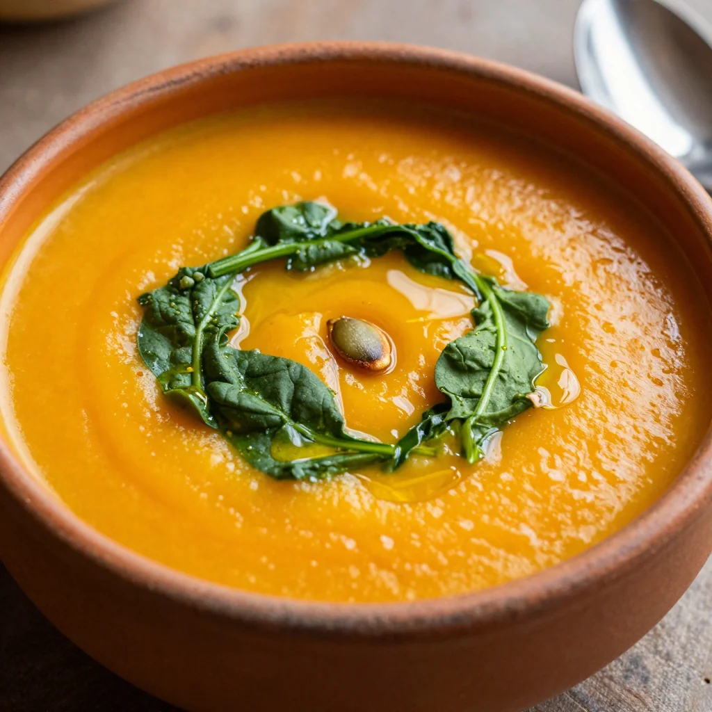 creamy butternut squash soup with spinach for chilly january nights