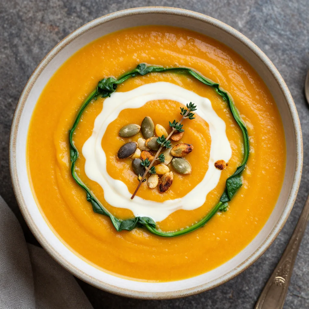 creamy butternut squash soup with spinach for chilly january nights
