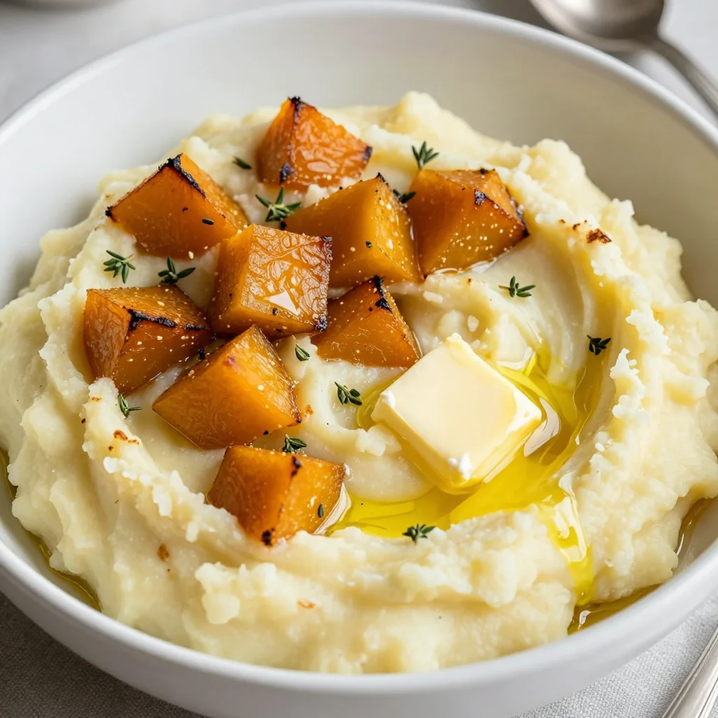 creamy garlic mashed potatoes with roasted winter squash for comfort