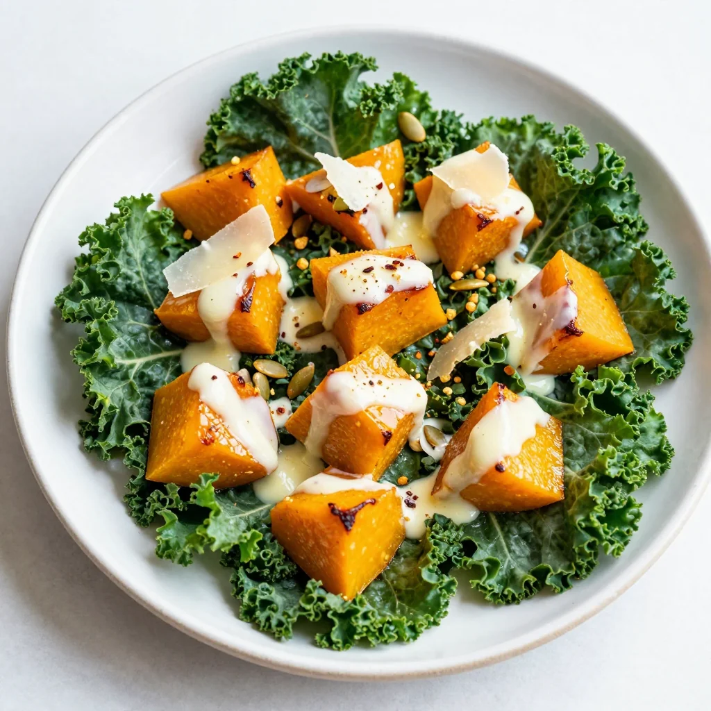 creamy lemon roasted winter squash and kale salad for detox