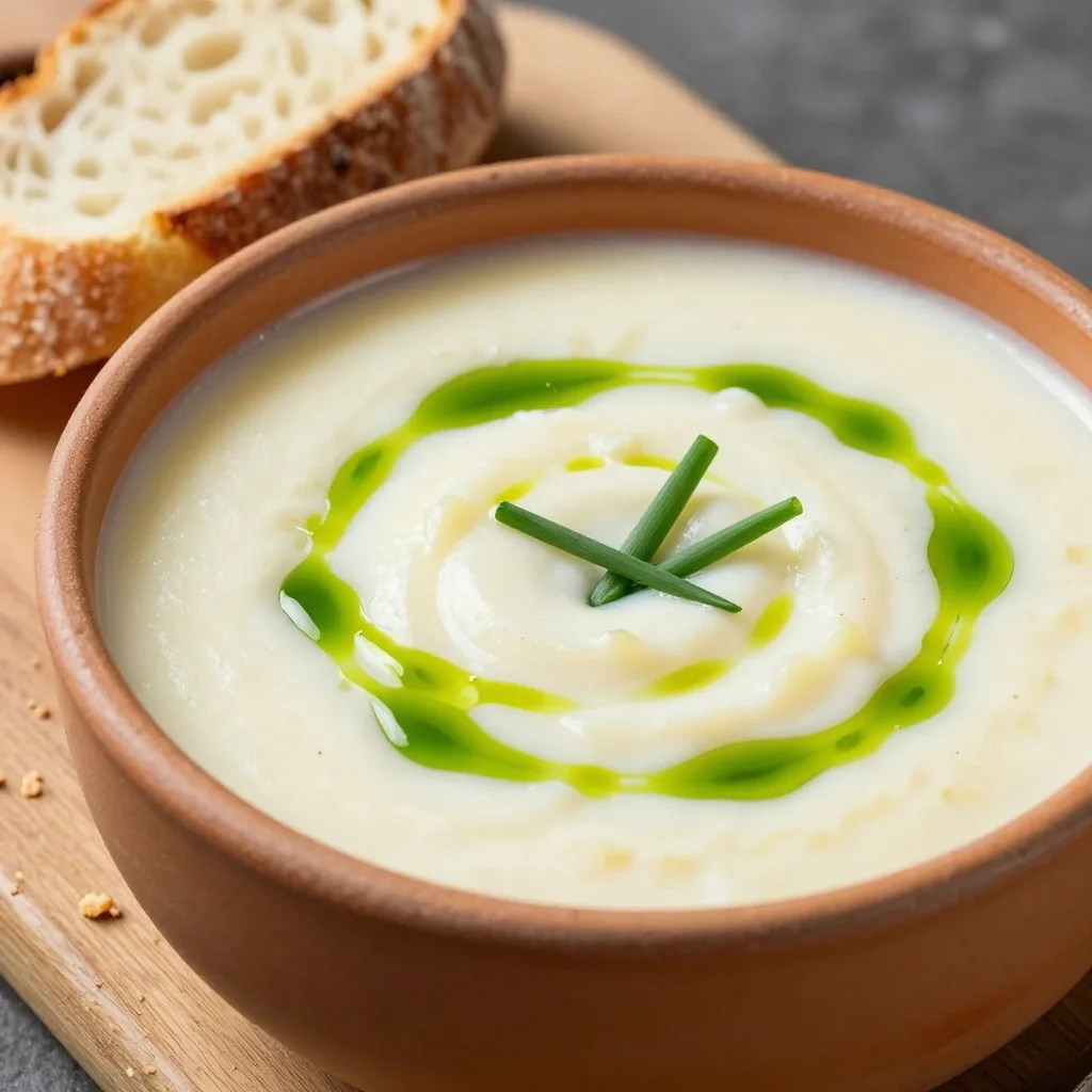 Creamy Potato and Leek Soup with Chive Oil