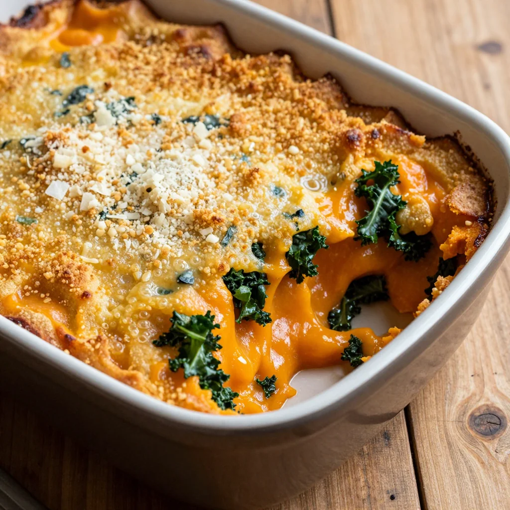 creamy sweet potato and kale casserole for cozy family meals