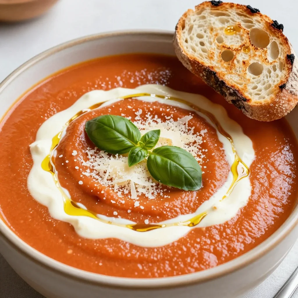 Creamy Tomato Bisque with Basil and Parmesan