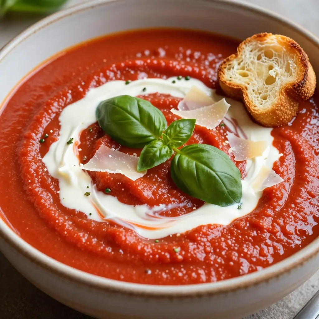 Creamy Tomato Bisque with Basil and Parmesan