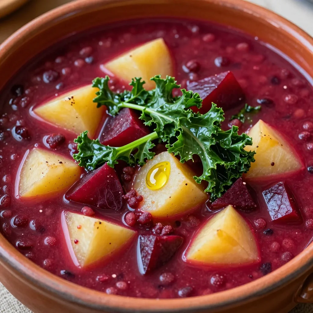 easy onepot lentil soup with beets potatoes and winter greens