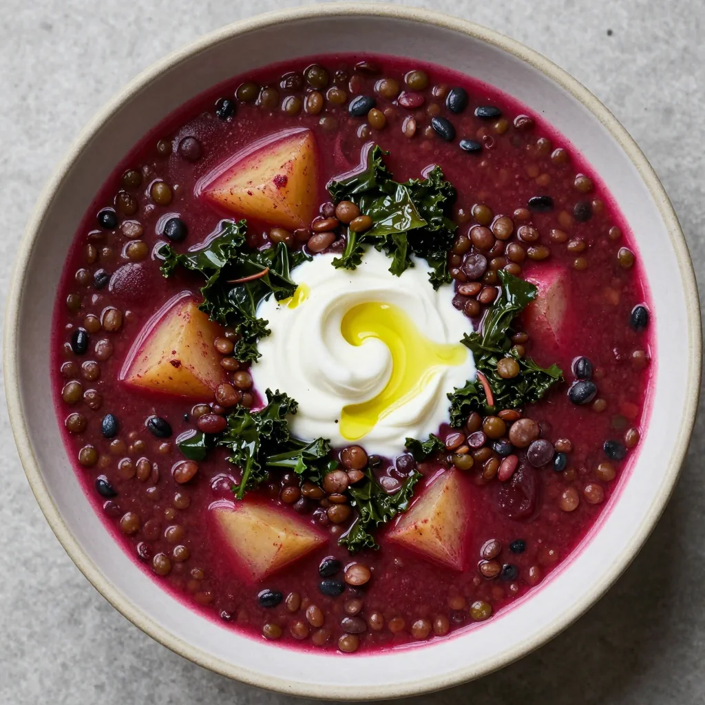 easy onepot lentil soup with beets potatoes and winter greens