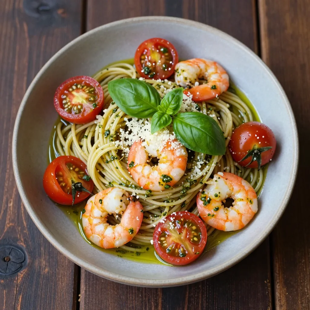 Easy Weeknight 15-Minute Pesto Shrimp with Cherry Tomatoes