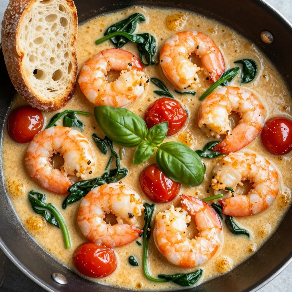 Easy Weeknight Creamy Tuscan Shrimp with Spinach and Tomatoes