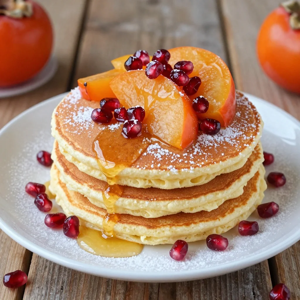 fluffy pancakes with persimmon and pomegranate toppings for holiday breakfast