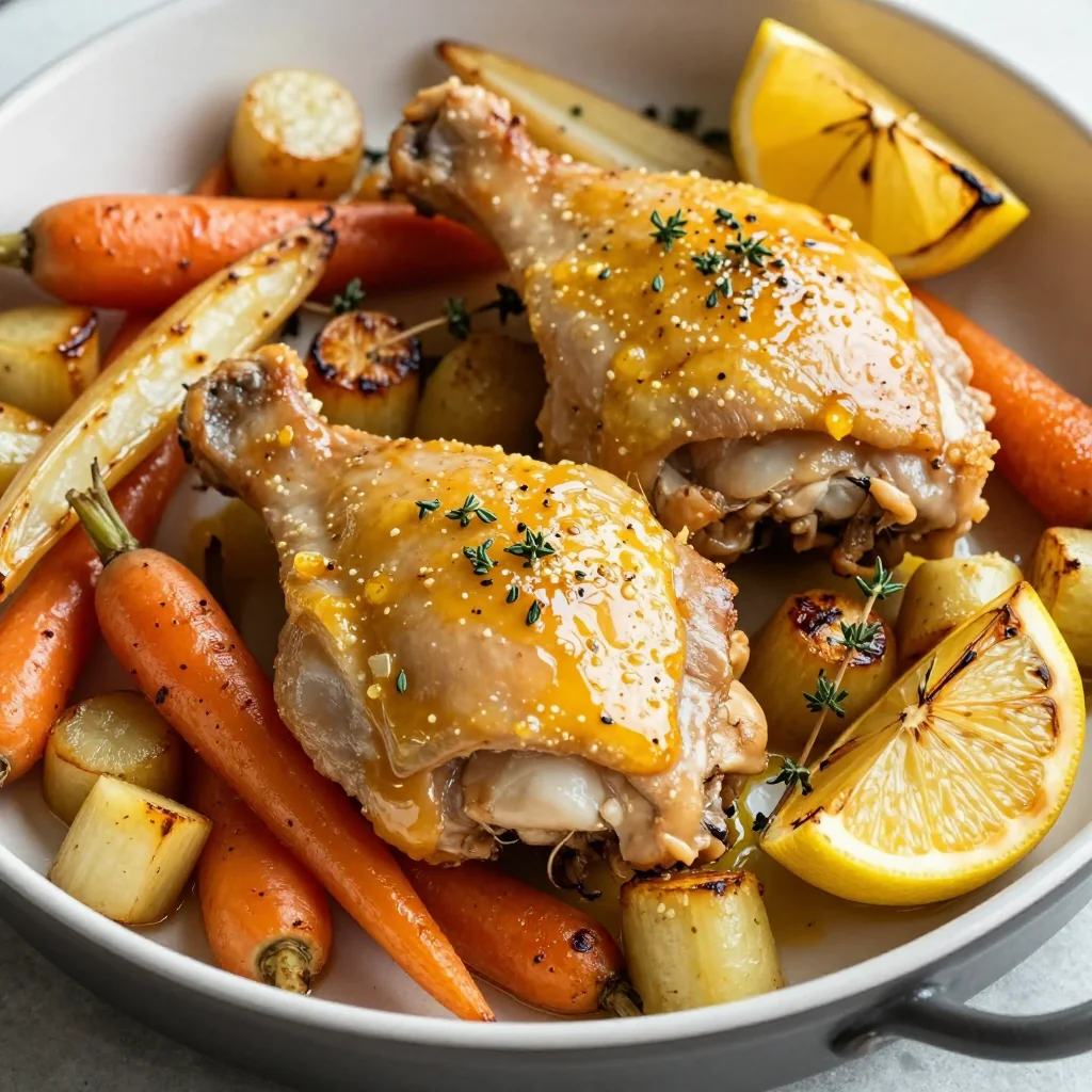 garlic and lemon roasted chicken with root vegetables for winter dinners