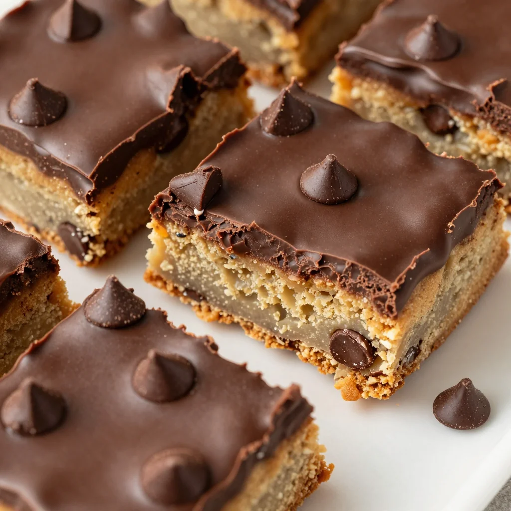 Gooey Chocolate Chip Cookie Dough Bars with Chocolate Frosting