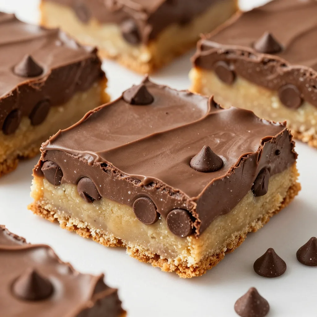 Gooey Chocolate Chip Cookie Dough Bars with Chocolate Frosting